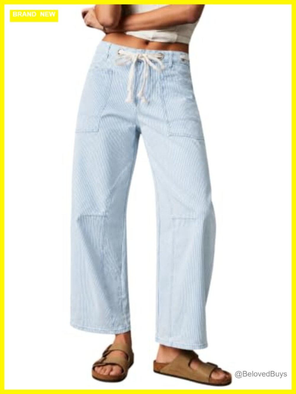 Kedera Striped Barrel Jeans Mid Rise Drawstring Wide Leg Denim Pants